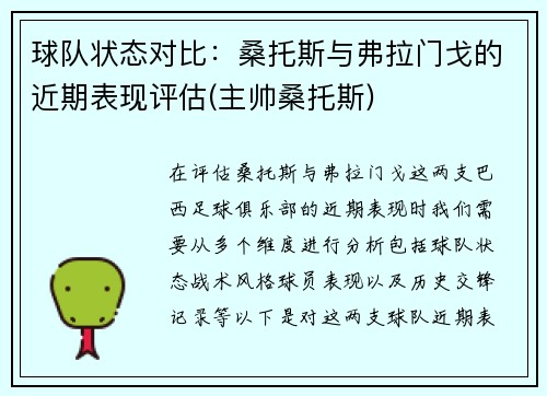 球队状态对比：桑托斯与弗拉门戈的近期表现评估(主帅桑托斯)