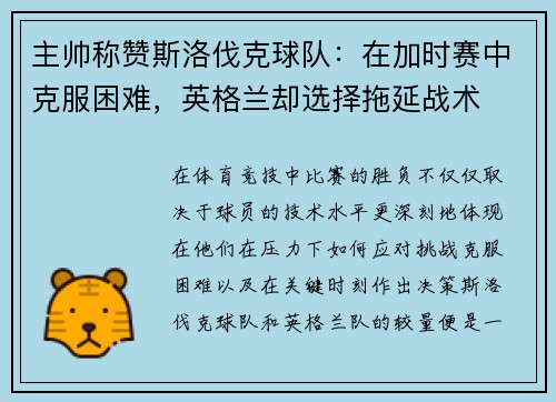 主帅称赞斯洛伐克球队：在加时赛中克服困难，英格兰却选择拖延战术